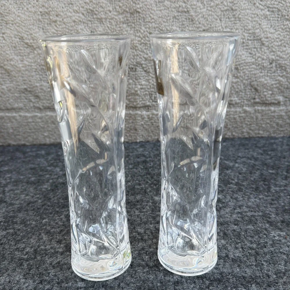 RCR Oneida Crystal Laurus Bud Vase Set of 2 Lead Crystal Made in Italy 7 inch